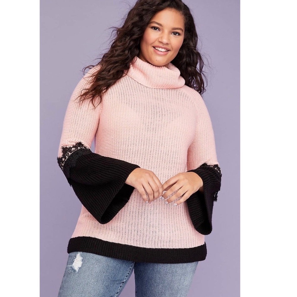Lane Bryant Cowl Neck Pink & Black Sweater